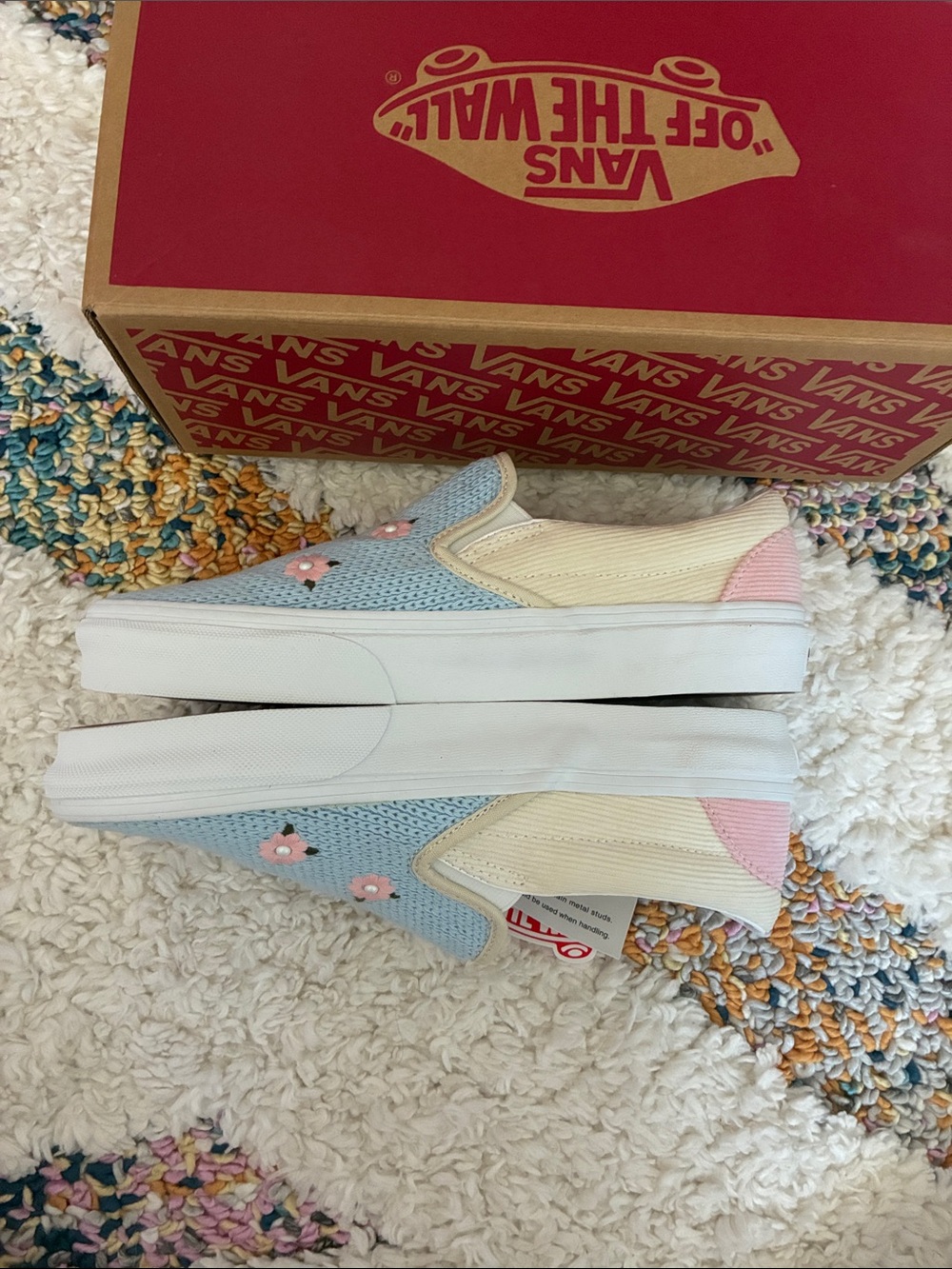 Vans NWT Light Blue Slip-On Sneakers with Pink Floral Accents - Picture 3 of 6